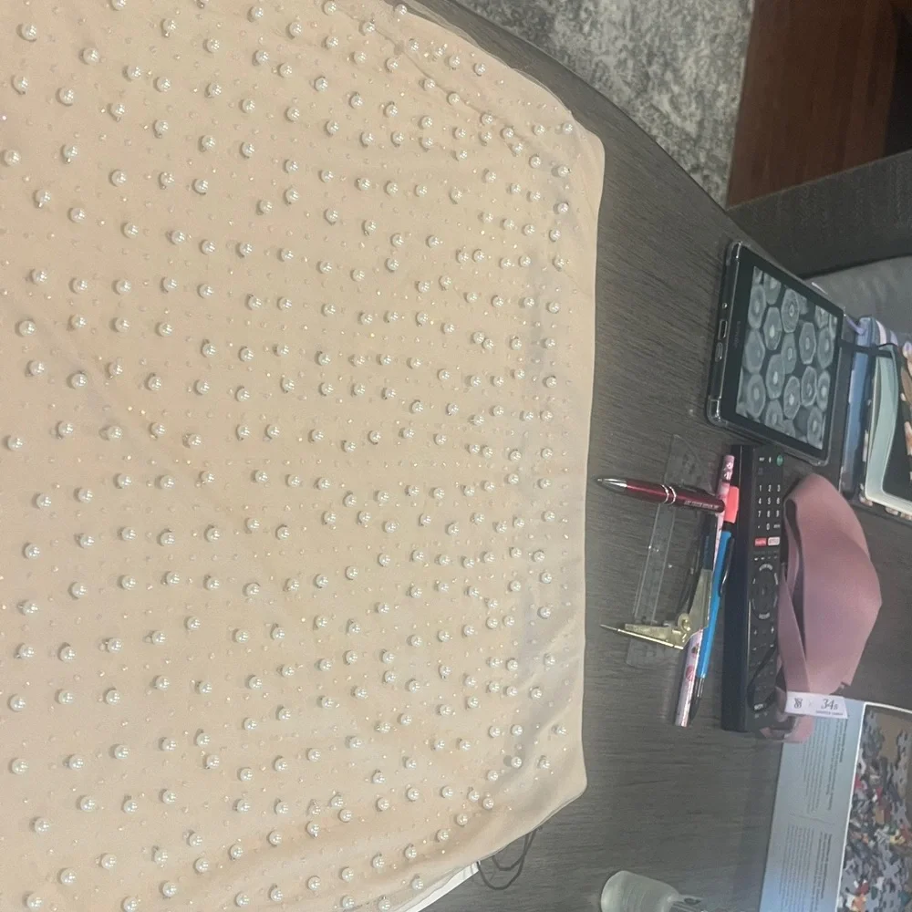 Haute Monde Beige Skirt with Pearl Details - Picture 3 of 6